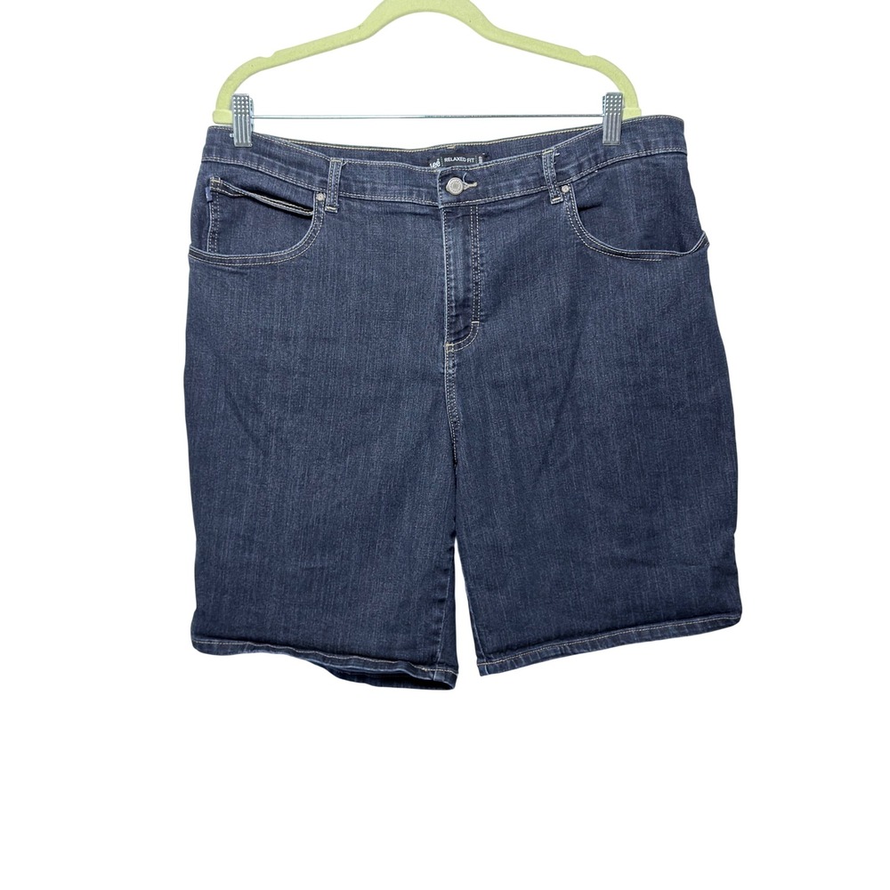Lee Relaxed Fit Denim Shorts Womens 18W Dark Wash Bermuda Stretch